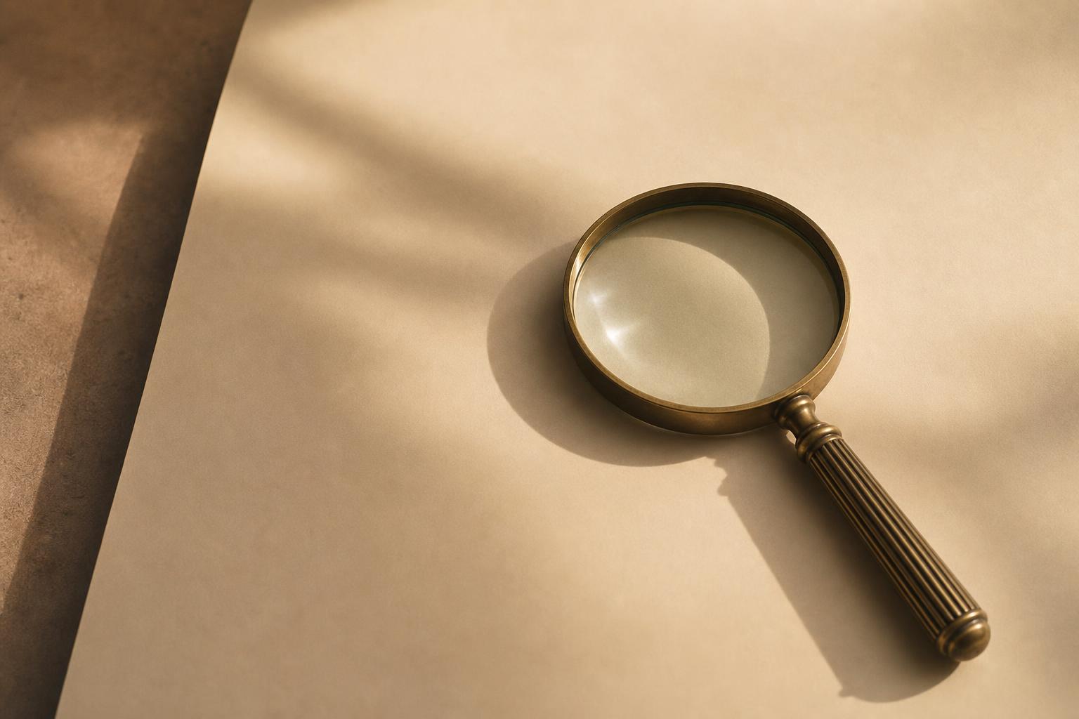 Ink illustration of a magnifying glass examining a grid of profile cards